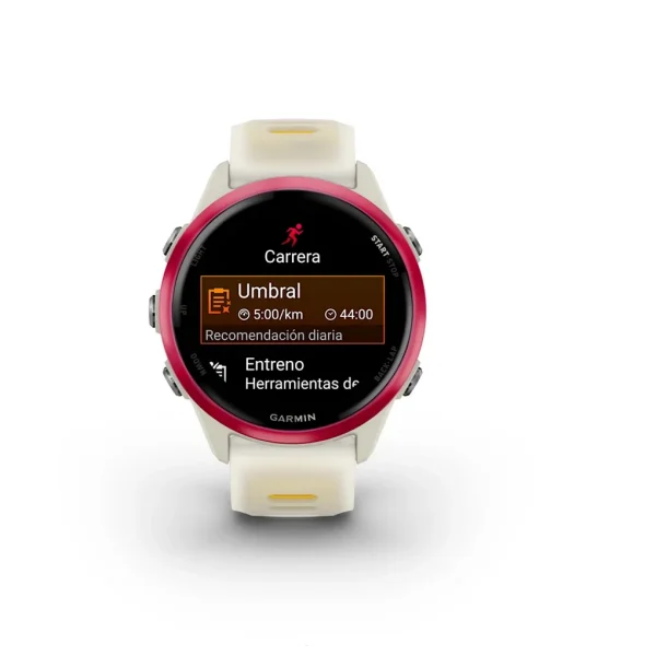Reloj Garmin Forerunner 570 Aluminio Lila con Correa en Blanco y amarillo 42mm